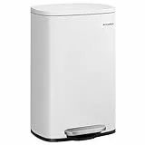 SONGMICS Mülleimer Küche, 50 Liter, Abfalleimer, Treteimer, mit Deckel, Softclose, Fußpedal, Stahl, Inneneimer, weiß LTB101W01