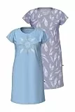 Ulla Popken Damen große Größen Übergrößen Plus Size Bigshirts, 2er-Pack, Federn, Rundhals/V-Ausschnitt, Halbarm grau 54+ 849189183-54+