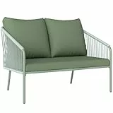 Outsunny Gartensofa 2-Sitzer Rattansofa mit Kissen Loungesofa Sitzgruppe, Wetterfest Couch für Garten Terrasse Balkon, Poly Rattan Grün