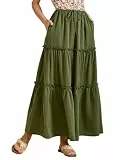 MAYFASEY Damen Maxiröcke Lang A Linie Elastisch Hoch Taille Midirock Strandrock Freizeitrock Fließender Rock mit Taschen, Armeegrün, L