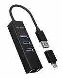 ICY BOX IB-HUB1419-LAN Aluminium USB HUB mit 3 USB 3.0 Ports und RJ45 Gigabit Ethernet Netzwerkadapter, Integriertes Type-A Kabel mit USB C Adapter für Windows und Mac OS X