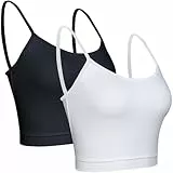 BQTQ 2 Stück Crop Tank Tops Basic Cami Crop Top mit Spaghetti Träger für Frauen (Schwarz, Weiß, M)