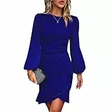 TcIFE Damen Kleid Freizeitkleid Rundhals Langarm Bodycon Rüschenkleid Kurz Enges Mini Kleider Klassic Casualkleid Elegant Frauen, Königsblau, L