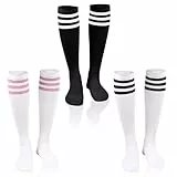 EUPSIIU 3 Paar Kniestrümpfe Damen, Socken Gestreifte, Lange Socken, Kompressionsstrümpfe, Fußballsocken, Sportsocken Unisex, Overknee Strümpfe für Laufen Fußball Cheerleading Sport (Mehrfarbig)