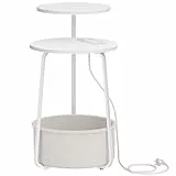 Hzuaneri Beistelltisch Rund, 2-Stufiger Couchtisch mit Stoffkorb, Wohnzimmertisch mit Steckdose, Geeignet für Wohnzimmer, Schlafzimmer, Weiß ET02003WEU
