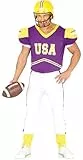 FIESTAS GUIRCA | Quarterback Kostüm für Erwachsene (56-58/XXL) - Shirt, Schulterpolster und Hose - American Football Spieler Kostüme für Halloween, Karneval und Sportpartys - Herren - Lila und Gelb