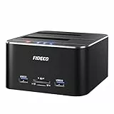 FIDECO Festplatten Dockingstation, USB 3.0 Aluminium Festplatten Dockingstation für 2,5 Zoll & 3,5 Zoll HDD SSD SATA, TF & SD Karte und 2 USB 3.0-Anschlüsse, Unterstützt Offline-Klonen und UASP