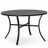 PHI VILLA Gartentisch Esstisch Balkontisch Wetterfest 107 cm Rund, Klein Gartentische Terrassentisch mit Schirmloch für 4, Im Freien Essen Schwarze E-Beschichtung Outdoor Tisch für Veranda Garten