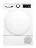 Bosch WQG233D21 Serie 6, Wärmepumpentrockner 9 kg, Schnell-Trocknung, Halbe Beladung Option, mit Feuchtesensorik, Easy Clean Filter, Sensitive-Drying Gewebeschonend, Trommelreversierung, Weiß