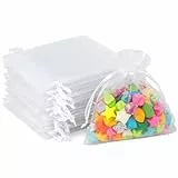 G2PLUS Weiß Organzasäckchen 10x12cm: Kleine Geschenk Organzabeutel, 50 Stück Organza-Beutelchen mit Kordelzug Sie als Hochzeit Bonbonsbeutel, Schmuckbeutel, Geschenkbeutel