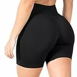 SMILODOX Sport Shorts Damen Amaze Pro, Seamless Blickdichte Radlerhose, Unsichtbarer Scrunch-Effekt, V-Shape High Waist Kurze Sporthose Biker Shorts Yoga Fitness Gym, Größe:XS, Color:Schwarz
