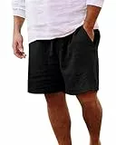 LVCBL Herren Shorts Sommer Kurz Hosen Herren Leinenshorts mit Taschen Schwarz 3XL