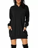 Cassiecy Damen Hoodie Kleid Pullover Langarm Sweatshirts Kapuzenpullover Tops Herbst Mini Kleid (Schwarz,XL)