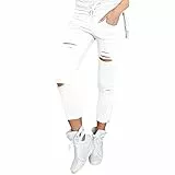 Rosennie Damen Jeans Hosen Mode High Waist Jeans Streetwear Denim Hose Casual Jeanshose Bleistift Leggings Hose Solid Frauen Freizeithosen (XL, Weiß)