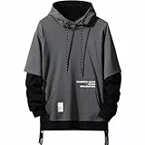 Moshtashio Kapuzenpullover für Herren, Patchwork Hoodie mit Kontrastfarbe Langarm Basic Sweatshirt Pullover mit Kapuze(Grau,M)