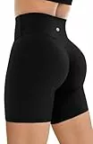 QUEENIEKE Biker-Shorts für Damen, Wolkengefühl, 15,2 cm hohe Taille, Bauchkontrolle, Fitness, athletisch, Workout, Fitness-Shorts, Schwarz , M