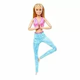 Barbie Made-to-Move-Modepuppe mit blondem Haar, abnehmbarem pinkfarbenen Sportoberteil und Blauer Yogahose, 22 bewegliche Gelenke“, HRH27, [Mehrfarbig]
