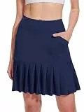 M MOTEEPI Tennisrock Damen Hosenrock Skirts Skort 19' Knielang Ruffle Saum Rock mit Hose Drunter Rock Damen Fahrradrock Golfrock Hohe Taille mit 3 Taschen Marineblau S