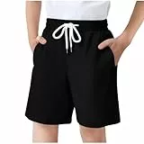XINYUNZU Shorts Jungen Sommer Kurze Hose Einfarbig Leichte Sommerhose Kurz Bequeme Freizeithose mit Elastischem Bund & Taschen 2025 Outdoor Casual Kurze Hosen für Kinder und Teenager Schwarz 13 Jahre