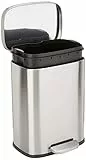 Amazon Basics Mülleimer Rechteckig, schmutzabweisend, mit sanft schließendem Fußpedal, für Bad, Schlaf- oder Wohnzimmer, 12 l, Satiniertes Nickel, 29 cm L x 24 cm B x 39 cm H