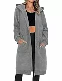 Tuopuda Damen Lange Kapuzenpullover mit Reißverschluss Hoodie Jacke Langarm Herbst Winter Pulli Sweatjacke Sweatshirts Kapuzenpullover Streetwear Strickjacke mit Taschen(Dunkelgrau,M)