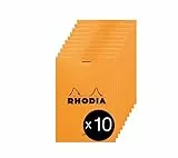 Rhodia 12600C - Packung mit 10 Notizblöcken No.12, 8,5x12cm 80 Blätter liniert 80g, Orange, 1 Pack