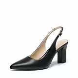 DREAM PAIRS Damen Slingback-Absätze Chunky Blockabsätze Spitz zulaufende geschlossene Pumps Bequeme Arbeits- und Büroschuhe Party Brautschuhe,Size 39,Schwarz-Pu,SDPU26013W