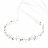 SOLUSTRE Damen Kristall Brautgürtel Hochzeit Gürtel Strass Kristall Perle Hochzeitskleid Blatt Brautjungfer Schärpe Für Braut Hochzeitskleid Zubehör Silber