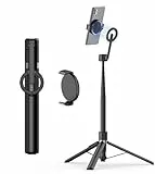 TONEOF 173cm Magnetisches Selfie Stick Stativ, Stark Magnetischer Aluminium Halter für Magsafe,360° Drehbar,Einziehbares Stative mit Magnetische Handyhalterung&Ring&Fernbedienung,Tragbares Handystativ