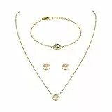 JewelryWe Schmuck Damen Armband Halskette Ohrringe Schmuckset Edelstahl Lebensbaum Anhänger mit Kette, Armkette & Ohrstecker Set für Frau Mädchen Gold