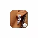 Chihayafuji Ohrringe Silber 925 Ohrringe Hängende hypoallergene 14K vergoldete CZ-Ohrstecker mit Anhänger-Kette Statement-Ohrringes Minimalistische für empfindliche Ohren earrings