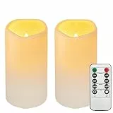 Biyanuo 2PACK Wasserdichte Outdoor LED Kerzen Fernbedienung Timer, Kunststoff flammenlose batteriebetriebene elektrische Säulenkerze (D7.5 xH14cm) Camping, Hochzeiten, Geschenke,Home Decoration