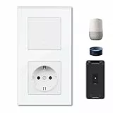 BSEEDLIFE Steckdose mit Smart Wifi Lichtschalter, Intelligente Schalter Unterputz Kompatibel mit Alexa und Google Home, Taste Schalter 1 Fach 1 Weg, Smart Home Lichtschalter Weiß（86 * 157mm）