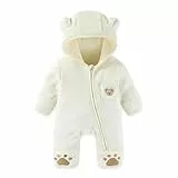 JiAmy Baby Winter Schneeanzug, Kleinkind Bär Kapuze Fold-Over Fäustlinge Füßlinge Overall Kleinkind Warm Fleece Strampler Mädchen Jungen Warm Outfits 3-6 Months