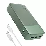 JUOVI 20000mAh Powerbank tragbares Ladegerät, 35W PD 3.0 QC 4.0 Schnellladegerät für Smartphones mit LED-Anzeige, Reisebatterie mit 2 USB-C 2 USB-A-Anschlüssen für iPhone 16/15/14 Serie, Galaxy, iPad