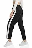 Kendindza Knopfhose Reha Hose Damen seitlich zu öffnen Jogginghose mit Druckknöpfen Relaxhose Damen Sporthose Damen Lang Trainingshose Damen Lang Freizeithose Damen Schwarz - L