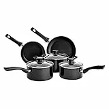 Amazon Basics 5-teiliges Kochgeschirr-Set mit Antihaftbeshichtung - induktionsgeeignet, mit Deckeln, Schwarz