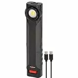 Brennenstuhl Akku LED Handlampe HL 600 AD/Dynamo Werkstattlampe mit USB C Kabel (600+180lm, IP54, IK08, Akku Arbeitsleuchte mit bis zu 15h Leuchtdauer, integrierter Haken und Magnete)