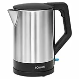 Bomann® Wasserkocher Edelstahl | 1,5 Liter | BPA frei | Einhandbedienung | Edelstahlgehäuse | Kettle | Station mit Kabelaufwicklung | Wasserkocher schwarz | WKS 3002 CB schwarz