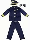 4 teiliges Pilotenkostüm für Kinder Flugkapitän Rollenspieluniform für Jungen Pilotenparty Cosplay Halloween Geburtstagskostüm (Pilotenfarbset 2, S, 4–5 Jahre (100–110 cm))