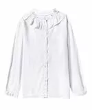 SOLOCOTE Mädchen Baumwoll-Knopfleiste Langarmbluse mit Peter Pan-Kragen Schuluniform-Top für Frühling und Sommer Weiß 9-10 Jahre
