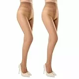 MANZI Feinstrumpfhose Damen 20 Den ultra Transparente Nylon Strumpfhose Seidig Glänzende Optik Hohe Taille Komfortbund 2 Paar Braun L-XL