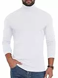 PrinStory Pullover Herren Baumwolle Rundhals Langarm Rollkragenshirt Oberteil Warm Mock Turtleneck Strickpullover (Weiß, S)