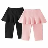 LOLANTA Mädchen Knielange Leggings mit Rock, Sommer Flare Rocked Shorts, Schulsport Carpi für Kinder, 2 Pack, Schwarz+Rosa, 6-7 Jahre, 130