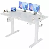 Claiks Höhenverstellbarer Schreibtisch 120x60cm, Schreibtisch Höhenverstellbar Elektrisch, Steh-Sitz Tisch mit 2 Haken und 3 Memory-Funktion, Stehpult Verstellbarer Computertisch, Standing Desk, Weiß