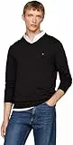 Tommy Hilfiger Herren Pullover Essential Cotton V-Ausschnitt, Schwarz (Black), L