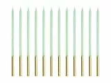 PartyDeco Geburtstagskerzen 14cm glatt 12er Set - Kuchenkerzen für Geburtstag - Kerzen für Torte Geburtstagskuchen - Tortenkerzen - Grün Gold