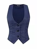 Allegra K Damen Anzugweste Ärmellos Gilet Knopfleiste Jacquard Vintage Weste Dunkelblau L