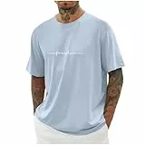 UHouse T-Shirts für Herren Oversized Sommer Tshirt Los Angeles Oberteile Loose Fit T Shirt Männer Casual Mode Motiv Bekleidung Junge Tee Shirts Streetwear Baumwolle Tops Prime Himmelblau M