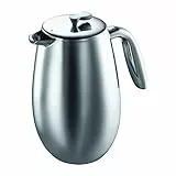Bodum Doppelwandiger French Press Columbia - 1L / 8 Tassen - Edelstahl Glänzend - Spülmaschinenfest Kaffeebereiter